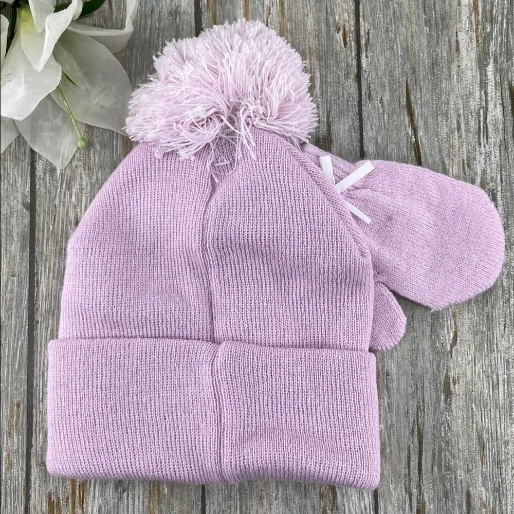 Toby & Me Pink Knit Hat With Pom-Pom & Mittens